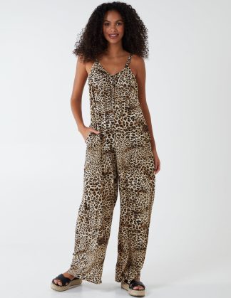 Leopard Print Wide Leg Jumpsuit - S / Animal