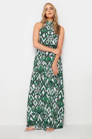 Lts Tall Green Aztec Print Halterneck Dress 24 Lts | Tall Women's Maxi Dresses