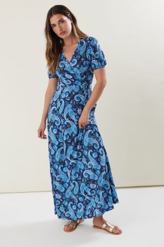 Lts Tall Royal Blue Floral Paisley Print Wrap Maxi Dress 22-24 Lts | Tall Women's Maxi Dresses