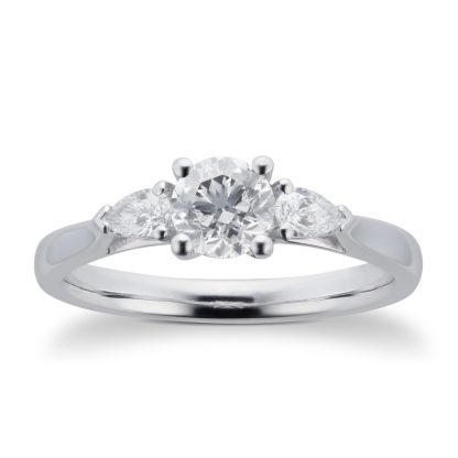 Platinum 0.70cttw Diamond Three Stone Brilliant & Pear Cut Engagement Ring - Ring Size M
