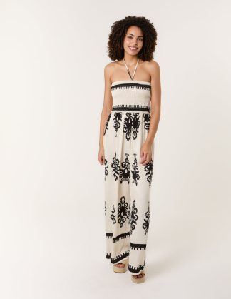Strapless Shirred Waist Jumpsuit - S/M / STONE