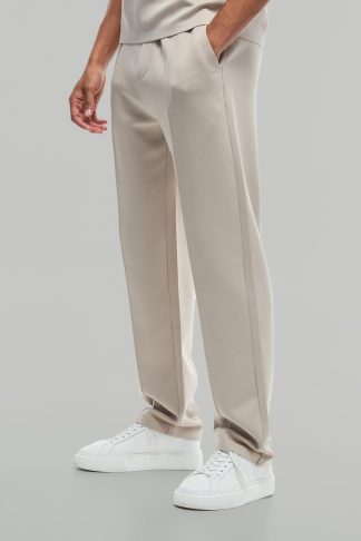 Mens Beige Regular Fit Premium Scuba Pintuck Jogger, Beige