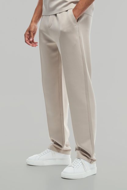 Mens Beige Regular Fit Premium Scuba Pintuck Jogger, Beige