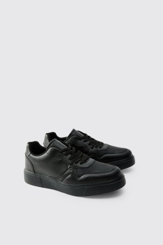 Mens Black Chunky Mesh Panel Trainers, Black