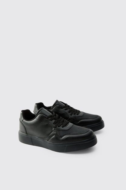 Mens Black Chunky Mesh Panel Trainers, Black