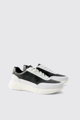 Mens Black Chunky Panel Trainers, Black