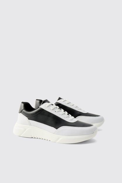 Mens Black Chunky Panel Trainers, Black
