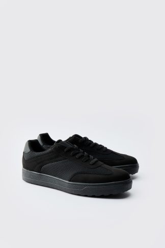 Mens Black Contrast Panel Mesh Trainer, Black