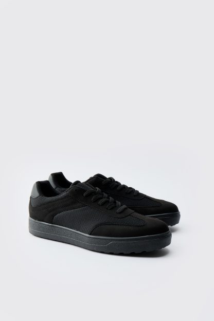 Mens Black Contrast Panel Mesh Trainer, Black