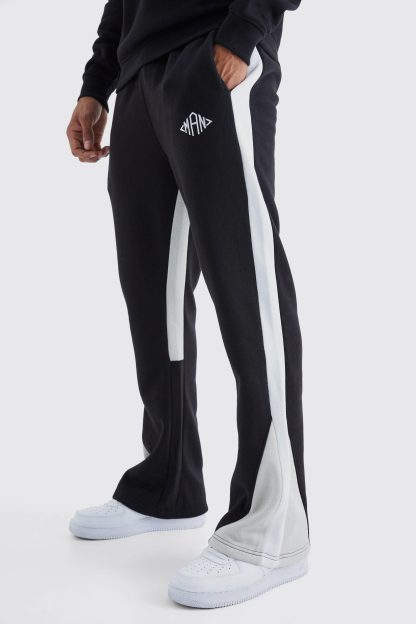 Mens Black Regular Fit Man Colour Block Gusset Jogger, Black