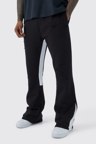 Mens Black Regular Fit Raw Applique Gusset Jogger, Black
