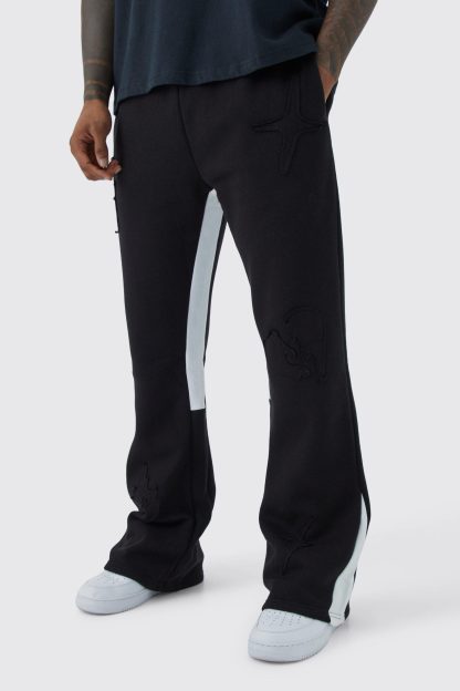 Mens Black Regular Fit Raw Applique Gusset Jogger, Black