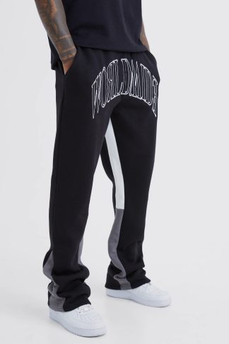 Mens Black Regular Fit Worldwide Contrast Stitch Gusset Jogger, Black