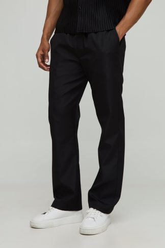 Mens Black Stacked Flared Drop Satin Look Trousers, Black