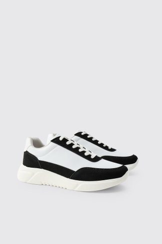 Mens White Chunky Panel Trainers, White
